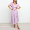 thumbnail image 4 of LOVZFMLL Women Solid Short Sleeve Loose Ruffles Lacing Dress Purple S, 4 of 9