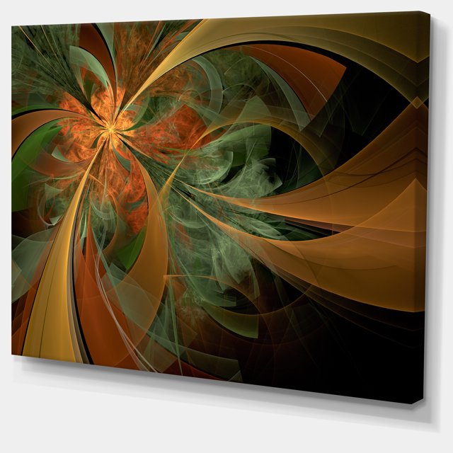 Designart - Fleur Fractale Numérique Orange Symétrique - Impression sur Toile Florale