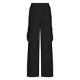 thumbnail image 4 of Timegard Cargo Pants for Women Elastic High Waist Solid Color Straight Leg Outdoor Pants with Pockets, 4 of 5