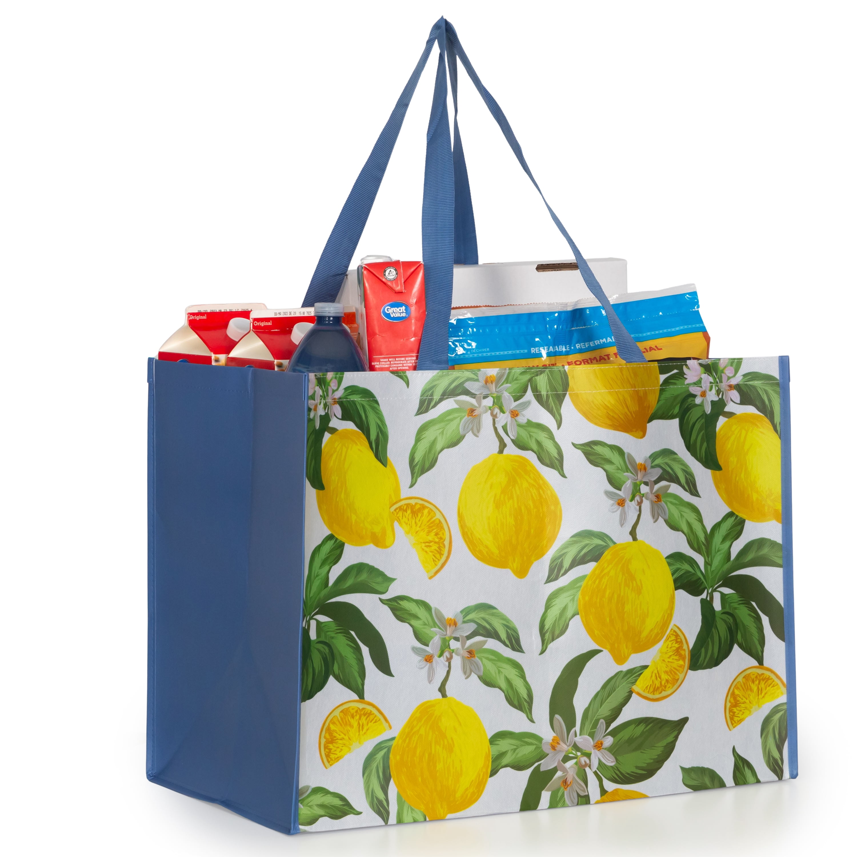 Walmart Sac d’épicerie extra grand réutilisable, sac fourre-tout à doubles poignées, bleu