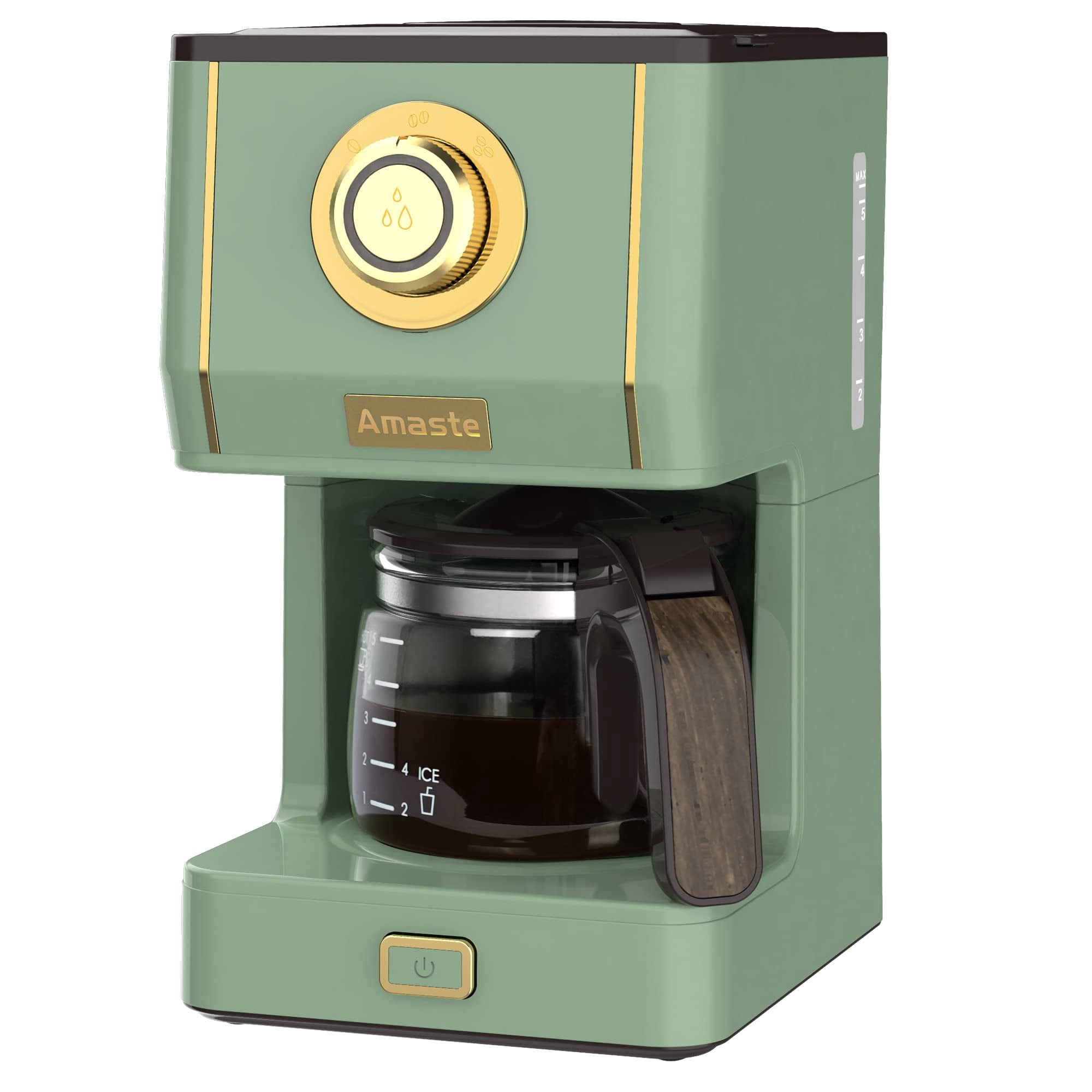 Amaste Drip Coffee Maker, Coffee Machine with 25 Oz Glass Coffee Pot, Retro Style Coffee Maker with Reusable Filter & Three Brewing Modes, 30minute-W