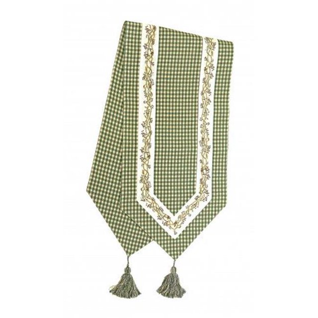 Mr. MJs Trading AG-11297-13x54 13 x 54 in. Ribbed Table Runner with Tassels, Berryvine Green