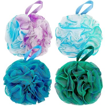 Shower Loofahs Bath Sponge 75g/PCS Extra Large Shower Puff Soft Mesh Pouf Shower Scrunchie for Easy Foaming Body Scrubber Exfoliator Set of 4 Flower Color