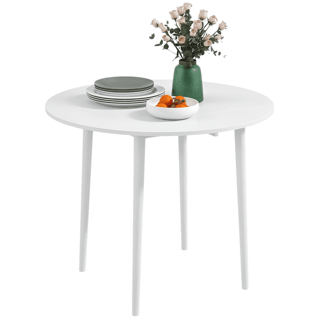 HOMCOM Table à Manger Pliable, Table Ronde à Abattants avec Pattes en Bois, Blanc
