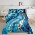 thumbnail image 3 of YST 7 Pcs Comforter Set Queen Size, Blue Marble Bed In A Bag With Flat Sheet And Fitted Sheet For Kid, Stone Pattern Fluid Gold Glitter Abstract Marbling Bedding Set With Pillowcases & Shams, 3 of 5