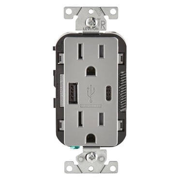 Leviton 3894516 Prise Grise 15 A 125 V et Chargeur USB - Nema 5-15R