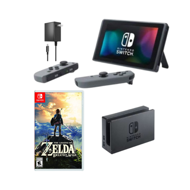Nintendo Switch 32GB Gaming Console Bundle (Refurbished) with Gray Joy-Con Controllers + The Legend of Zelda Game & Dock