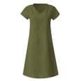 thumbnail image 4 of Robe d'Été pour Femmes Aguichant Mode Femmes Ample à Col en V Été Uni à Manches Courtes Robe en Coton et Lin Robe d'Été Ample pour Femmes Robe d'Été pour Femmes avec Manches, 4 of 5