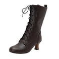 thumbnail image 1 of LOVZFMLL Bottes pour Femmes Bottes Chelsea Mi-Mollet à Lacets Bout Rond Sangles Ajustables Talon Évasé Moyen Bottes Mode Automne Hiver, 1 of 6