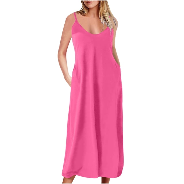 LSLJS Robe d'Été Décontractée Aguichant pour Femme, Sans Manches, à Col Rond, Unie, avec Fente, Grande Taille