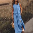 thumbnail image 1 of MesaSe Femmes Casual Robe Robe d'Été pour les Femmes Cou Sans Manches Maxi Robes de Fourche de Couleur Unie Ouverture Robe Femmes Vêtements L AG, 1 of 5