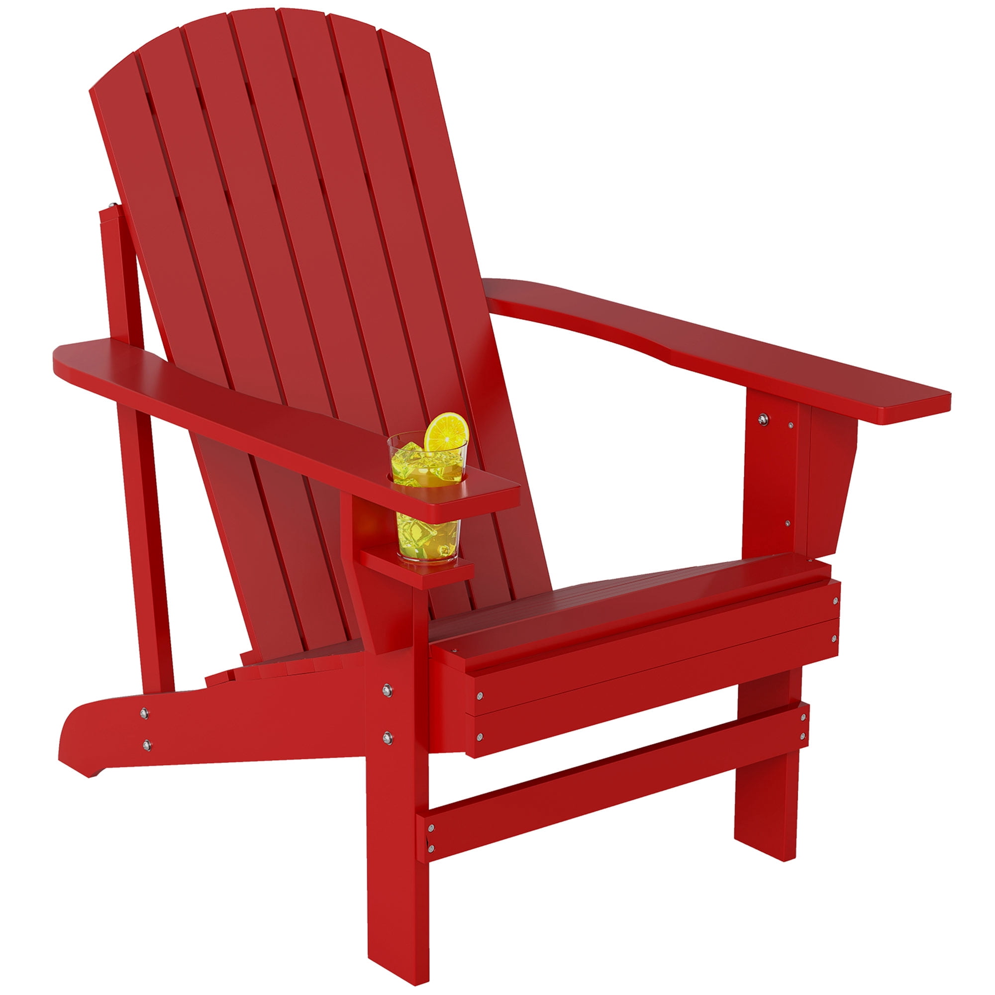 Outsunny Chaise Adirondack Classique avec Porte-Gobelet pour Cour Arrière Rouge