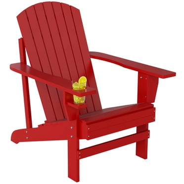 Outsunny Classic Adirondack Chair with Cup Holder for Backyard Red