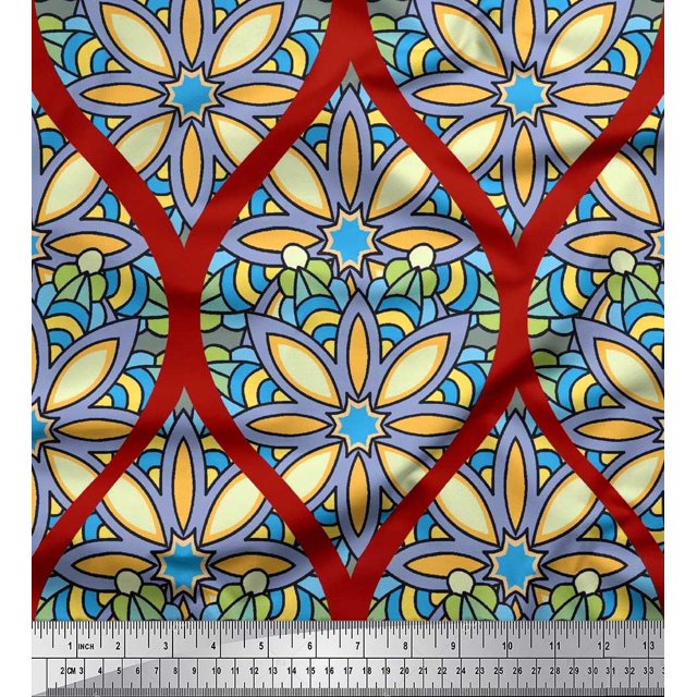 Tissu de Coton Imprimé Damassé Floral & Ogee par la Cour 56 Pouces de Large