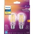 thumbnail image 3 of Philips 60-Watt Equivalent A19 Filament Ultra Definition Dimmable LED bulb, Soft White WarmGlow (2-Pack), 3 of 6