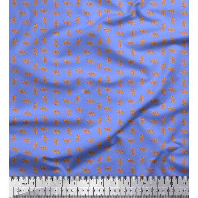 Soimoi Crepe Silk Fabric French Horn Musical Instrument Fabric Prints by Yard 42 Inch Wide
