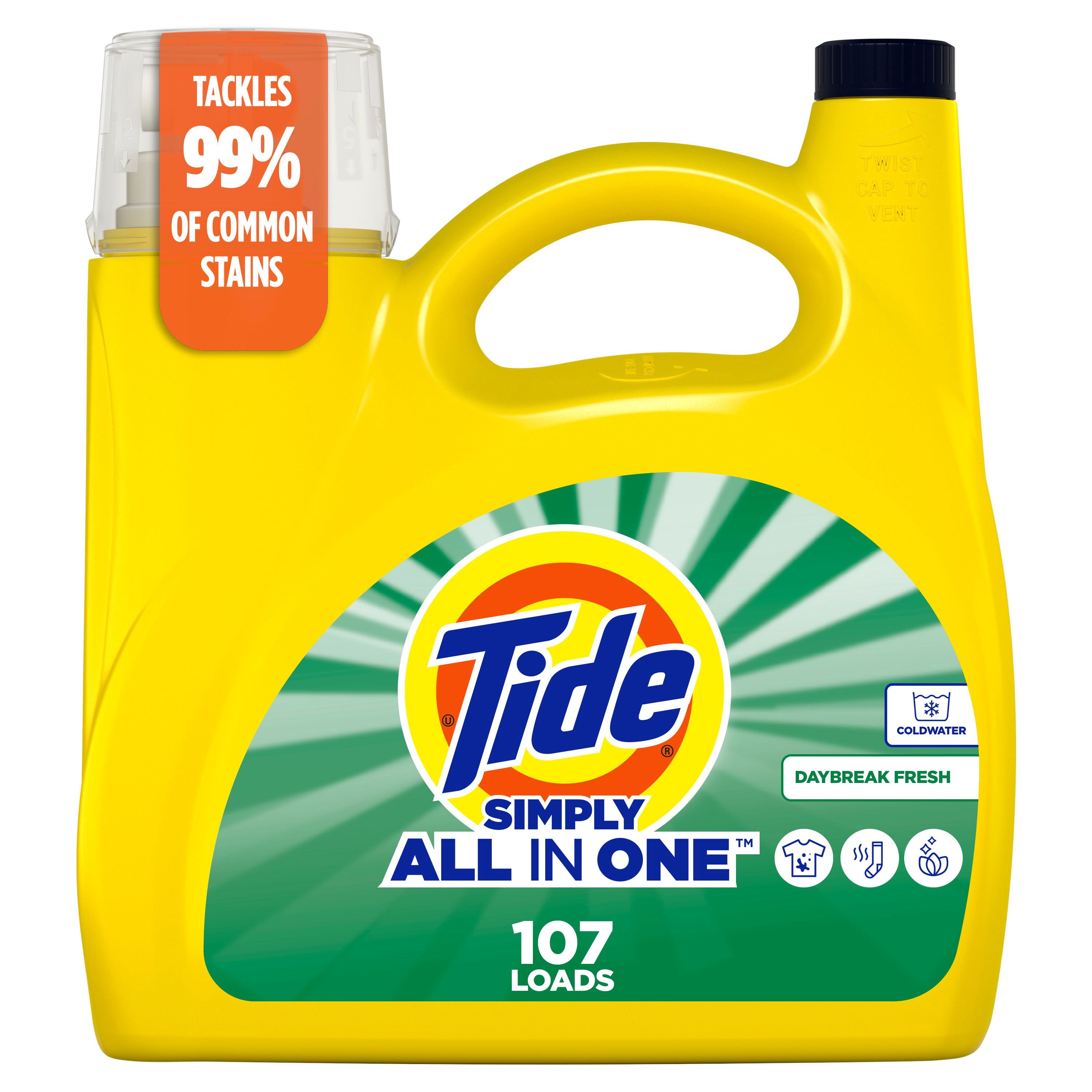 Tide Simply All-in-One Liquid Laundry Detergent, Refreshing Breeze Scent, 107 Loads