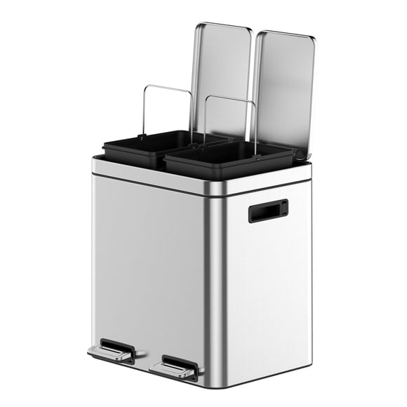 Kitchen Trash Can, 2x5.3 Gallon Garbage Can, Stainless Steel Waste Bins for Recycling and Trash, 2 Compartments with Removable Inner Buckets, Step On Pedal, Quite-Close Lid