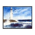 thumbnail image 1 of Designart Phare sur l'île rocheuse avec des mouettes ART MURAL À CADRE FLOTTÉ, 1 of 4