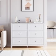 6 Drawer Dresser for Bedroom, Wooden Dresser with Deep Storage Drawers & Metal Knobs, Modern Chest of Drawers for Bedroom, Entryway, Hallway, Kids Room