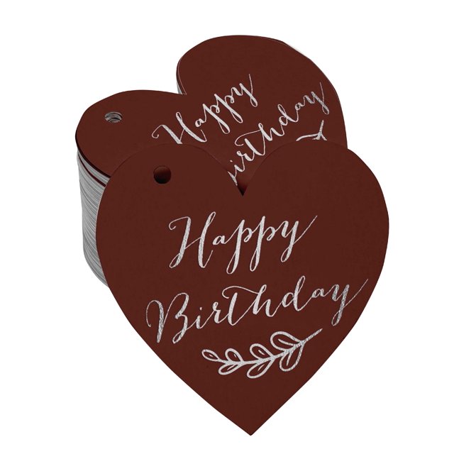Inkdotpot Real Silver Foil Happy Birthday Tag Favor Hang Paper Tag 100 Pieces
