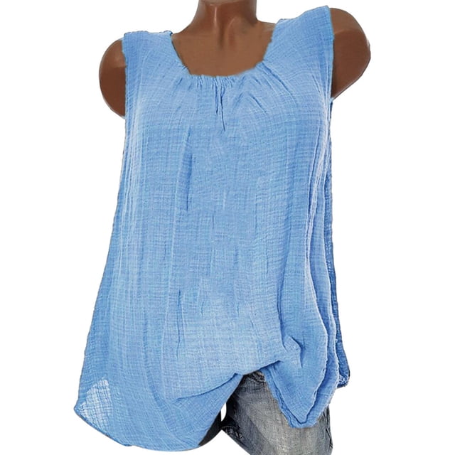 Timegard Camisoles Grande Taille pour Femmes Décontractées à Col Rond Sans Manches Haut Confortable de Couleur Unie Chandails de Base