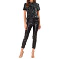 thumbnail image 2 of INSPIRE CHIC Haut en Velours à Paillettes pour Femme Col Rond Manches Courtes Blouse de Soirée Boîte de Nuit TG Noir, 2 of 7