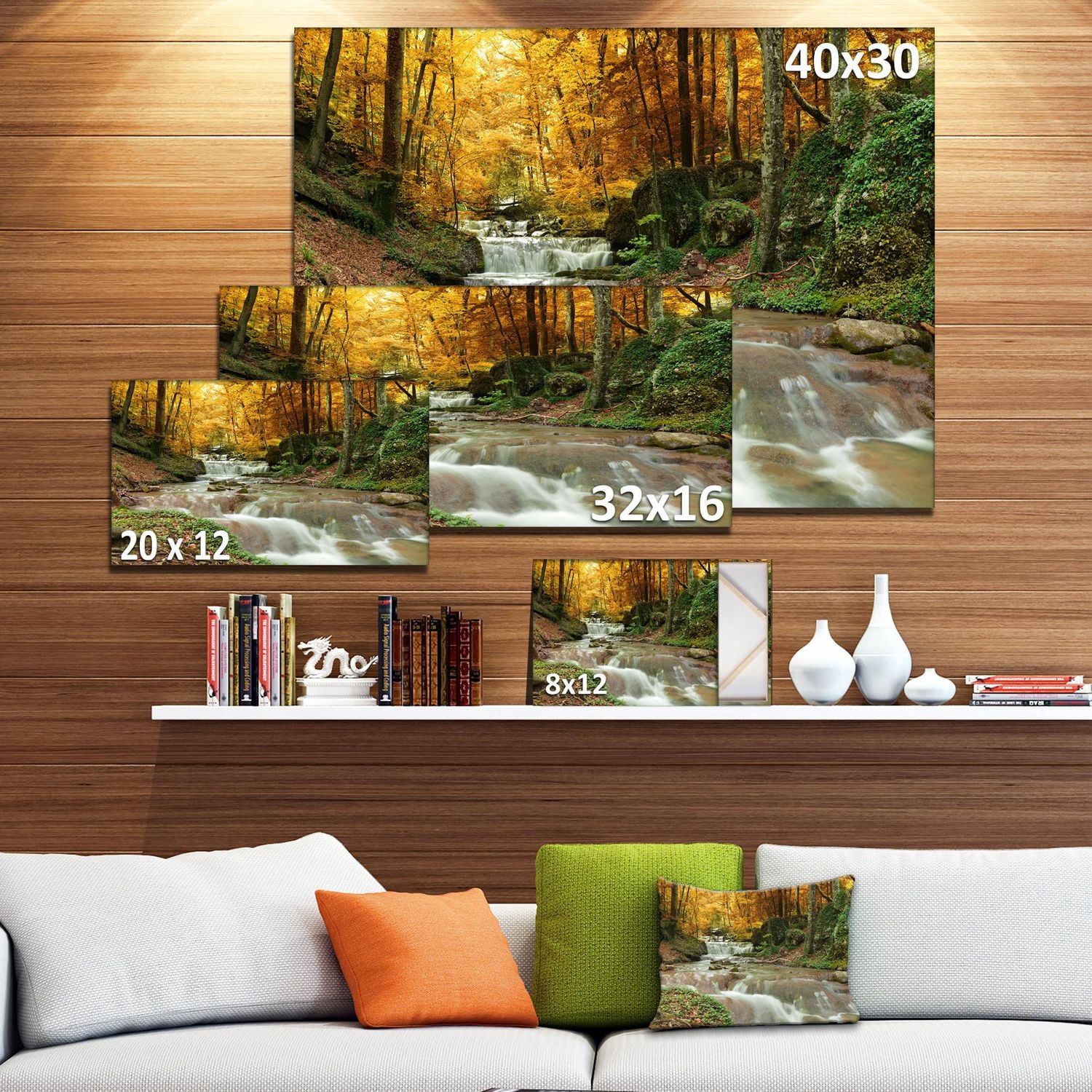 Designart Cascade de la forêt avec des arbres jaunes Art mural sur toile