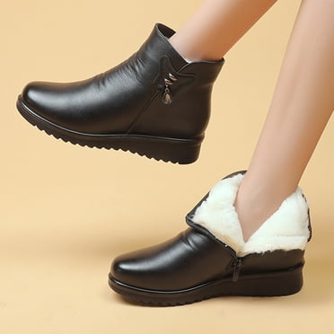 EGNMCR Bottines pour Femmes Chaussures pour Femmes Imperméables Plateforme Bout Rond Talons Moyens Confortables Chaudes Décontractées Épaisses en Molleton Fermeture Éclair Latérale Bottines de Neige
