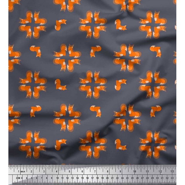 Soimoi Poly Georgette Fabric Fox Kids Print Fabric by The Yard 52 Inch Wide
