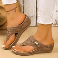 thumbnail image 3 of Orthopedic Wedge Slides Sandals for Women Wide Width Comfortable Leather Arch Support Walking Flip Flops, 3 of 7