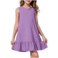 thumbnail image 3 of Milgrthf Robe d'Été pour Filles, Enfants, Décontractée, Col Rond, Sans Manches, Mode, Texturée, Ourlet à Volants, Mini Robe Débardeur, Robes d'Été pour Préadolescentes, Violet, 7 Ans, 3 of 9