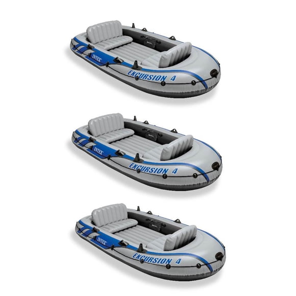 Intex Excursion Bateau Gonflable pour Rafting et Pêche, 4 Personnes, avec Rames et Pompe (Lot de 3)