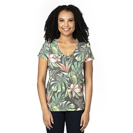 Ladies' Ultimate Short-Sleeve V-Neck T-Shirt - TROPICAL JUNGLE - XL