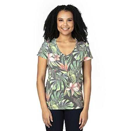 T-Shirt à Manches Courtes Col en V pour Femmes - JUNGLE Tropicale - 2TG