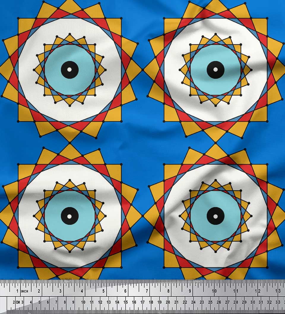 Soimoi Blue Velvet Fabric Marigold Geometric Decor Fabric Printed Yard 58 Inch Wide