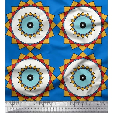 Soimoi Blue Poly Georgette Fabric Marigold Geometric Print Fabric by the Yard 42 Inch Wide