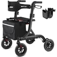 thumbnail image 1 of Walkers for Seniors, Rollator Walker with Seat, 8" Rubber Wheels All Terrain Rollator Walker with Backrest, Aluminum Walkers Built-in Cable, Foldable and Adjustable Height for Seniors, Black, 1 of 9