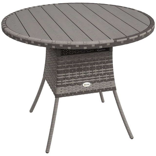 Outsunny 35.4" Outdoor Wicker Dining Table, PE Rattan Patio Furniture Grey