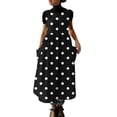 thumbnail image 2 of Uootdi Robes Tablier pour Femmes Col Ras du Cou Sans Manches à Pois avec Poche Robes Maxi Boho Légères Amples Robes Chasubles Cadeau, 2 of 7