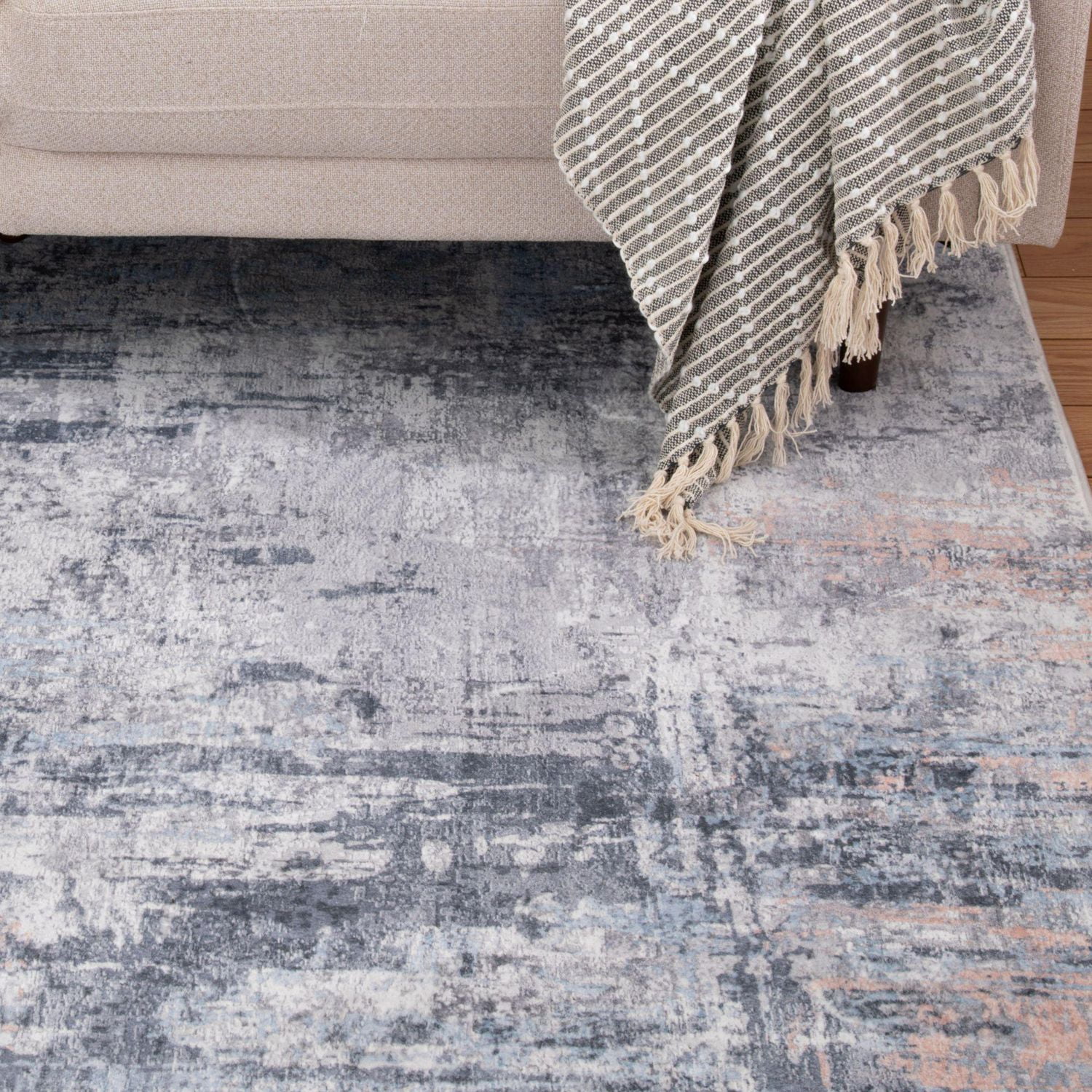 Tapis tissé bleu clair et gris clair Banburry