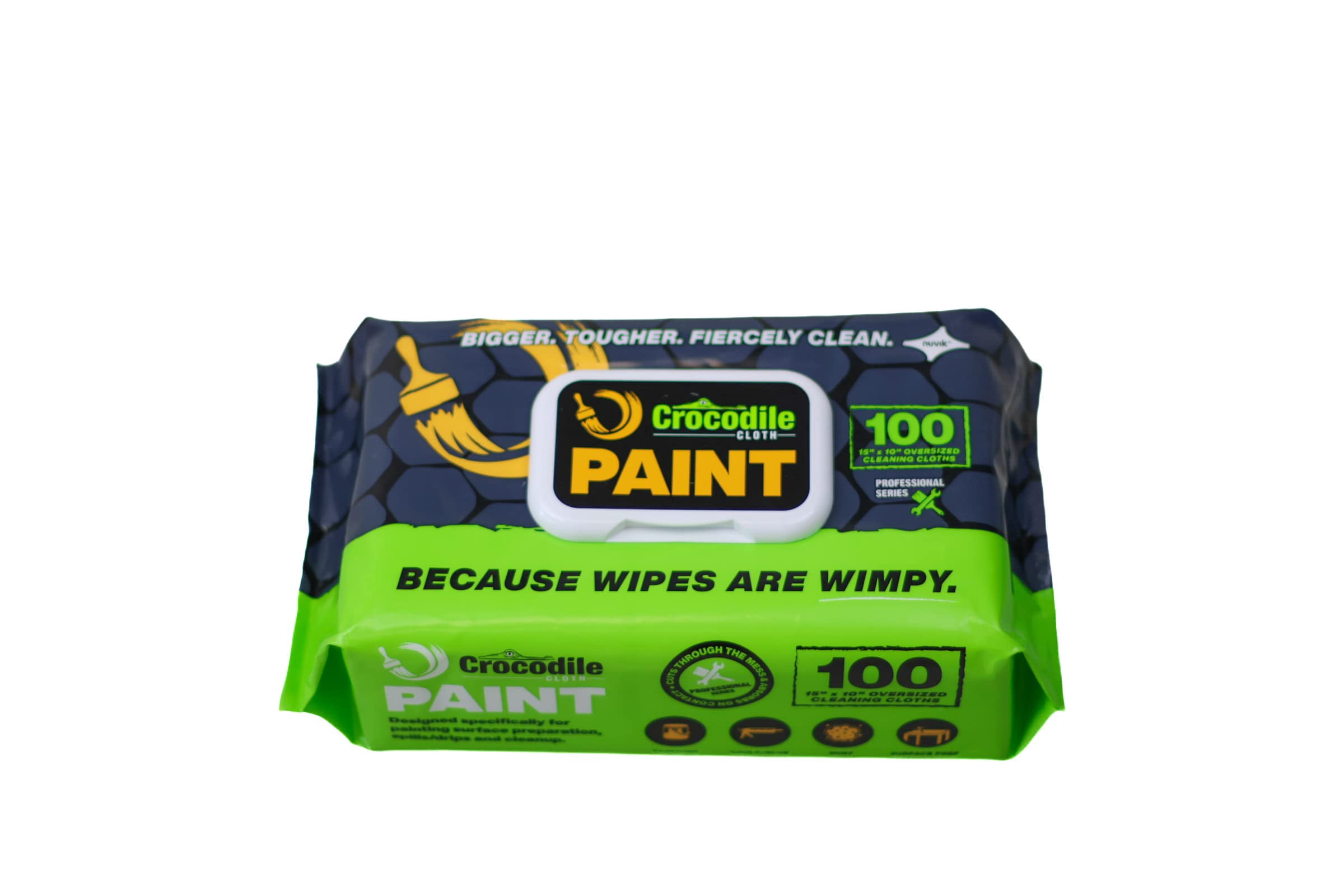 Crocodile Cloth Paint Cleaning Wipes - The Stronger Easier Way to Prep Surfaces & Clean Up Paint Drips, Ink, & Adhesive on Hands, Tables, and More - 100 Oversized, Heavy-Duty Disposable Wipes