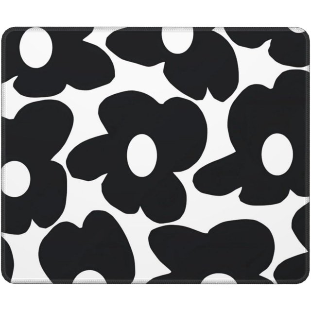Square Mouse Pad with Cute Black Flower Aesthetic Retro Black Design for Desk Laptop Small Office Computer Mousepad for Wireless Mouse Home Office Decor Accessory 9.5x7.9 in