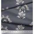 thumbnail image 3 of Soimoi Polyester Crepe Fabric Leaves,Bird & Floral Block Printed Fabric 1 Yard 52 Inch Wide, 3 of 3