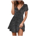 thumbnail image 1 of Fridja Robe Courte à Pois Géométriques pour Femmes, Col en V, Cocktail, Fête, Plage, 1 of 9