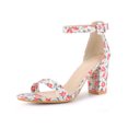 thumbnail image 1 of BLISSFUL STEP Women's Shoes Printed Open Toe Block High Heels Summer Sandals Red White 9, 1 of 8
