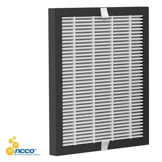 Westinghouse True HEPA Replacement Filter compatible with Westinghouse Portable Air Purifier NCCO1802, rectangular with white pleated filter media framed in black, removes foul odour and decomposes VOCs and formaldehyde using Nano Confined Catalytic Oxidizer technology, also suitable for enhancing indoor air quality in small spaces