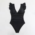 thumbnail image 4 of HXWCHs Racerback Swim Swimwears One Mesh Splicing Solid Color Splicing Swimsuit with Ruffles for Womens Beachwear M Black, 4 of 7
