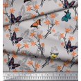 thumbnail image 2 of Soimoi Gray Poly Georgette Fabric Flower & Butterfly Printed Fabric 1 Yard 42 Inch Wide, 2 of 5