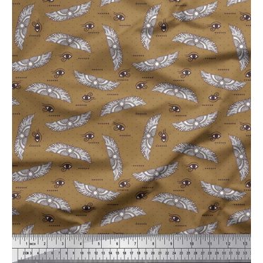 Soimoi Satin Silk Fabric Dot,Wings & Eyes Fashion Printed Fabric 1 Yard 42 Inch Wide